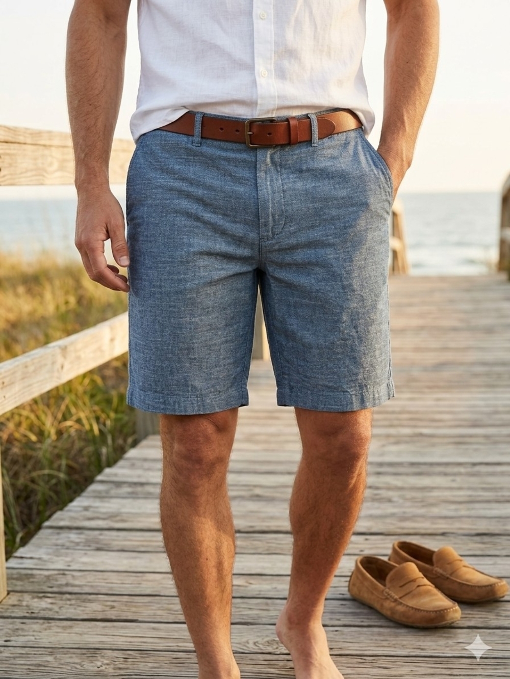​Goodfellow Men’s 40 NWT Linden Flat Front Shorts Blue Cotton Chambray 9"